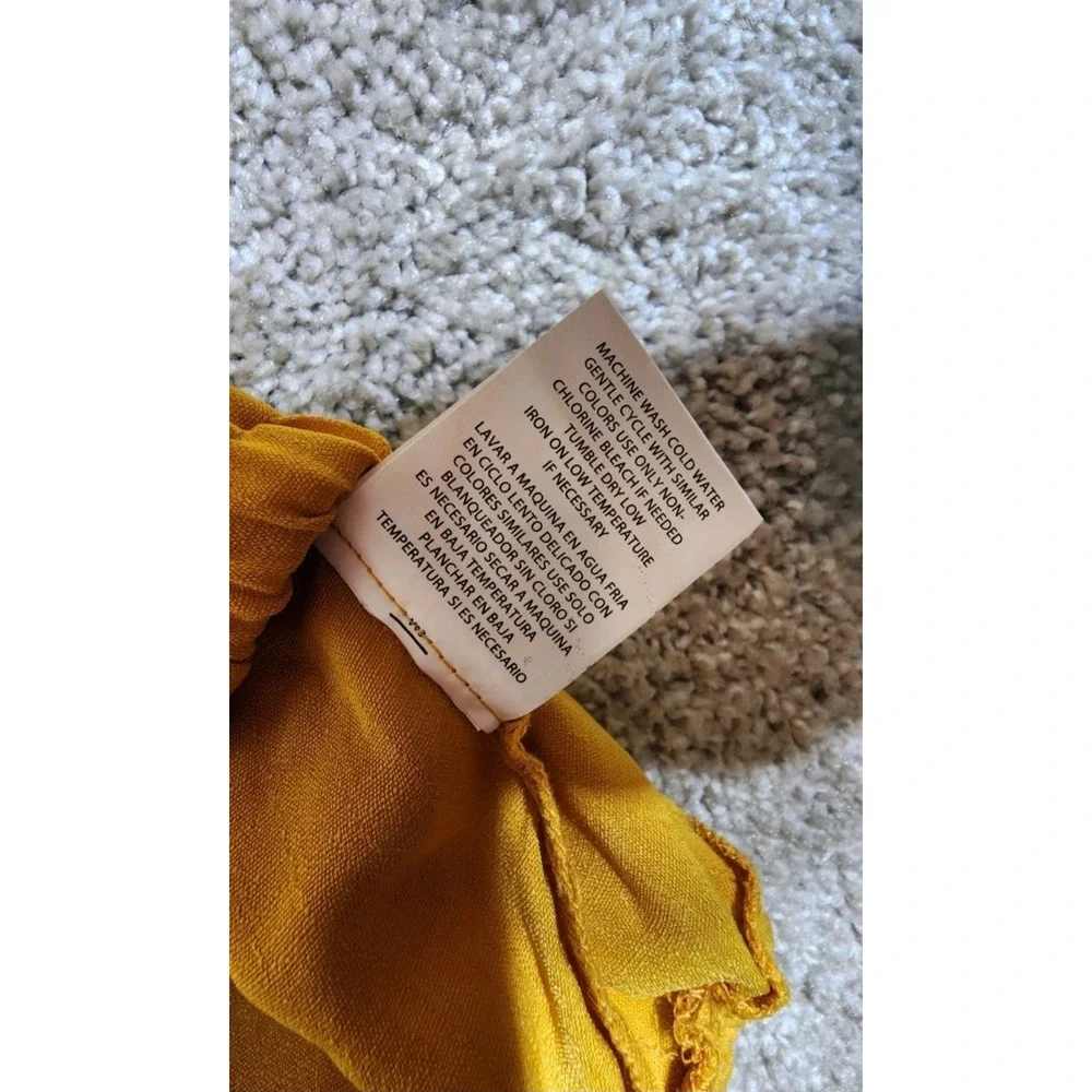 OLM Golden Yellow Milkmaid Style Cropped Blouse Cottagecore Puff Sleeve Top Lrg - Picture 7 of 9
